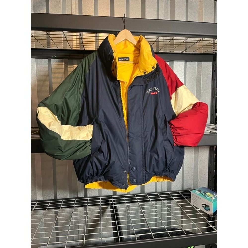 Vintage Nautica Color Block Puffer Jacket Reversible Mens Size XL